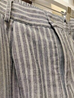 Striped High-Waist Linen Blend Maxi Skirt- Navy & White